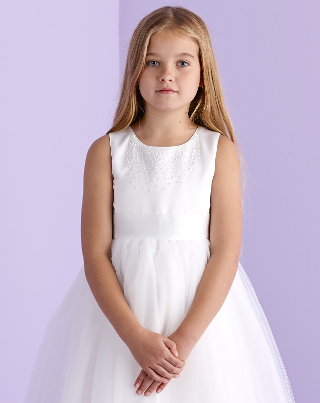 White Beaded Tutu Holy Communion Dress Lilly P134 by Peridot